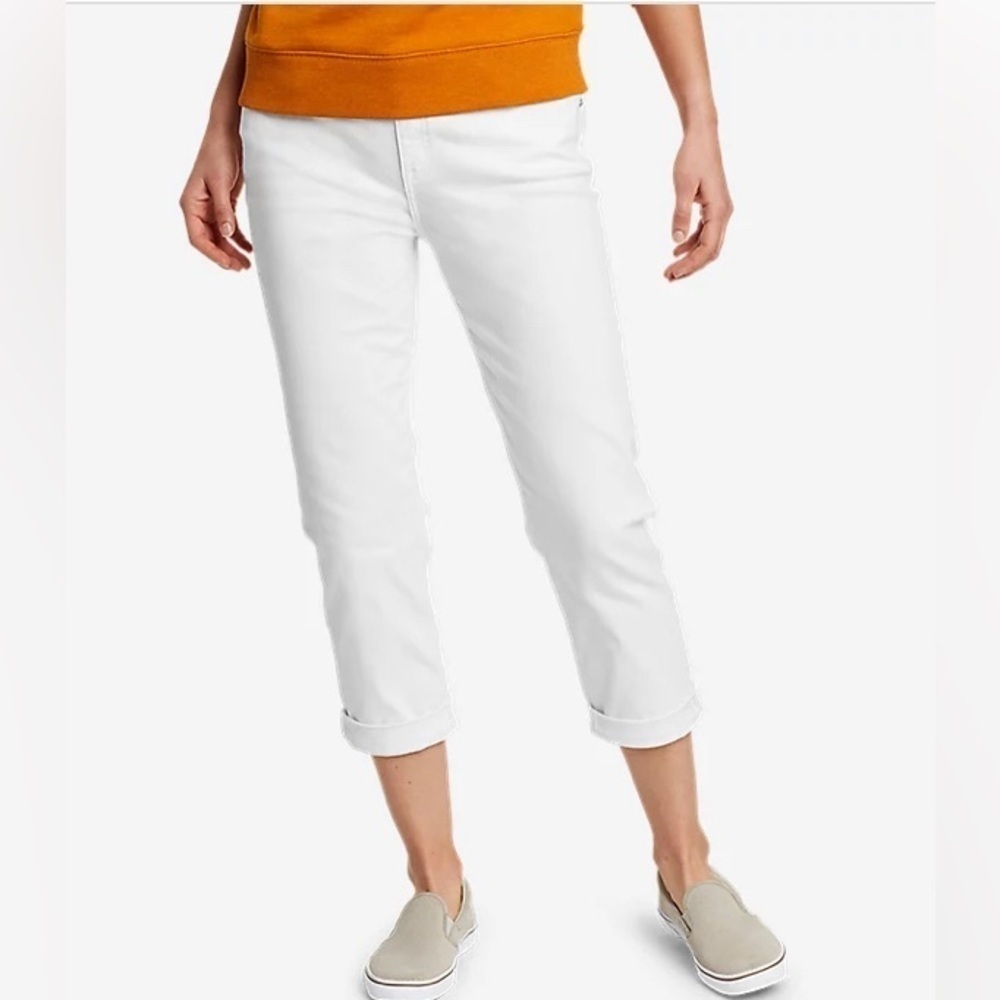 EDDIE BAUER Sz 10P Boyfriend Crop Capri Multiple Pockets White Jeans NEW W/ Tag
